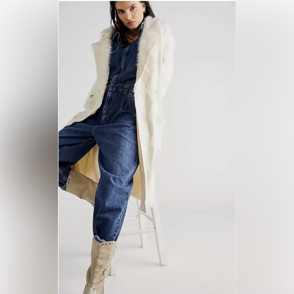 Free people David Cardi Jacket Furry diamond Knit Pattern longline Ivory - Picture 2 of 11